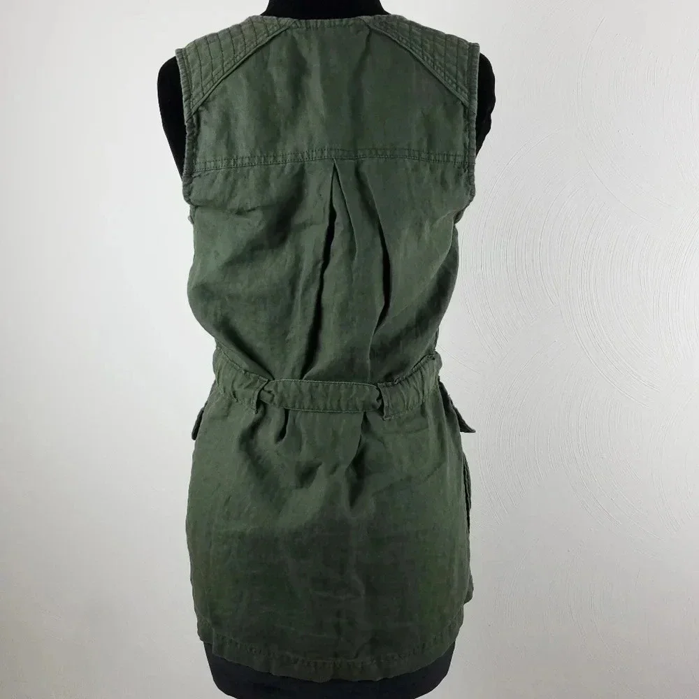 Athleta Wanderabout 100% linen olive green utility tunic vest xs zip-up top xs